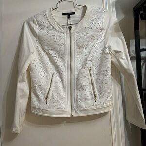 White House black market lace zip up jacket in white size 10